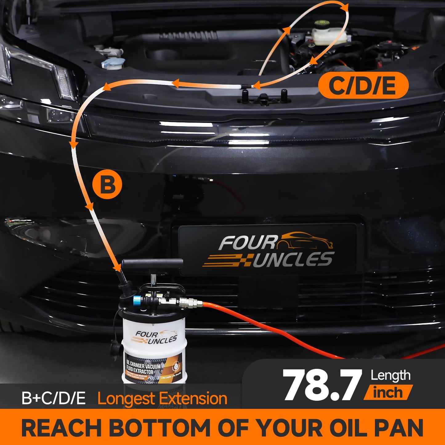 FOUR UNCLES Oil Extractor - Vacumm Fluid Extractor with Pump Tank Remover & Tubes for Oil Change and a Hose for Brake Bleeding