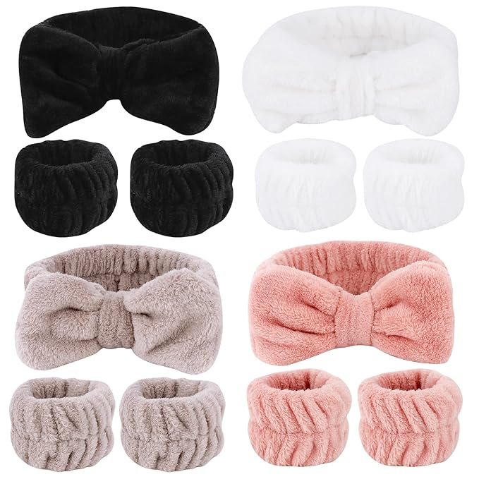 12PCS Spa Headband and Wrist Towels for Face Washing Set, Cute Soft Microfiber Makeup Headband for Women Girls, Highly Absorbent Wristband for Washing Face, Shower Skincare