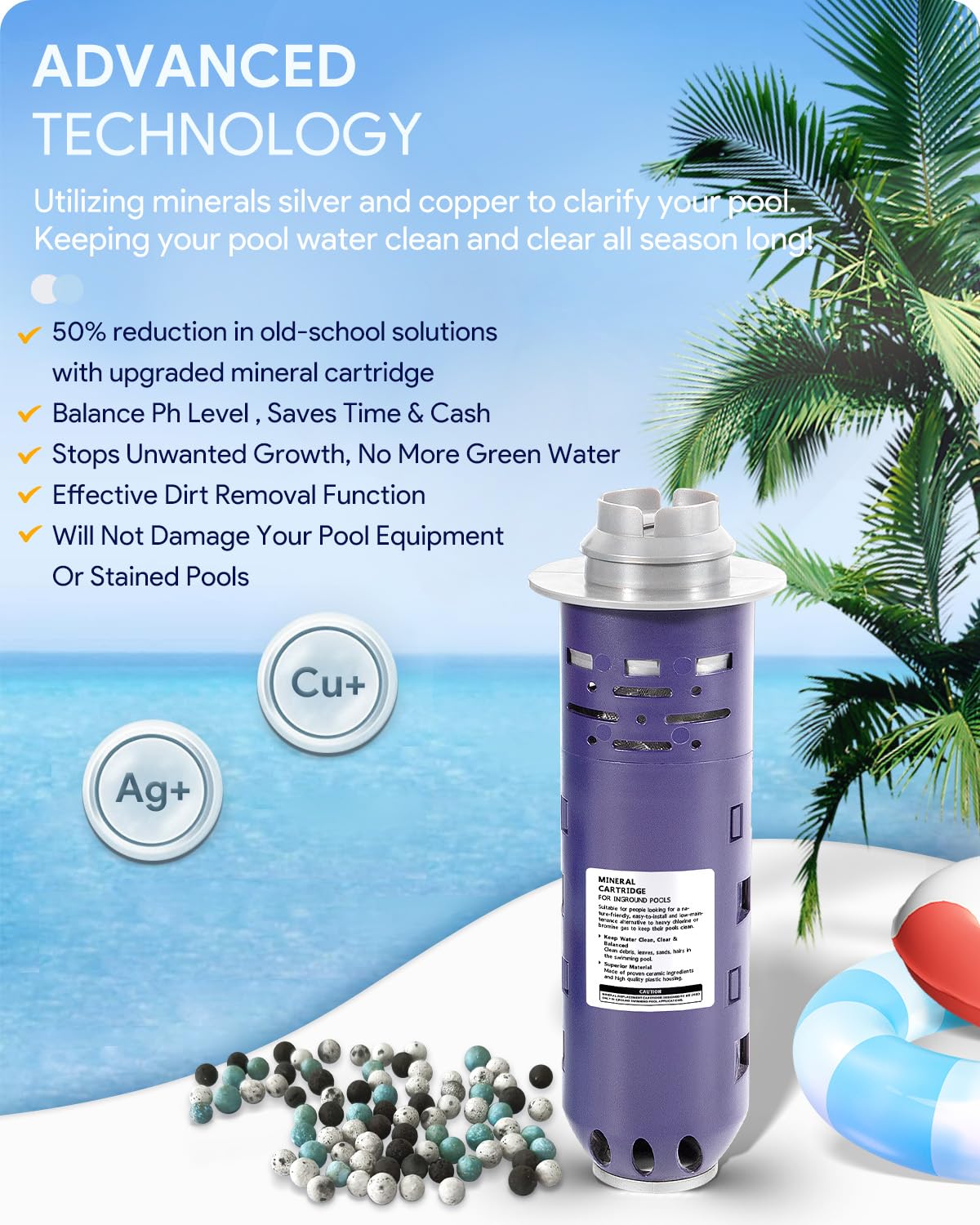 Replacement for Nature2 Duoclear 45 Mineral Cartridge W28002 for All DuoClear Fusion Soft Vision Pro Above Ground Inground System Pool System, Compatible with up to 45000 gallons Pool, W26002