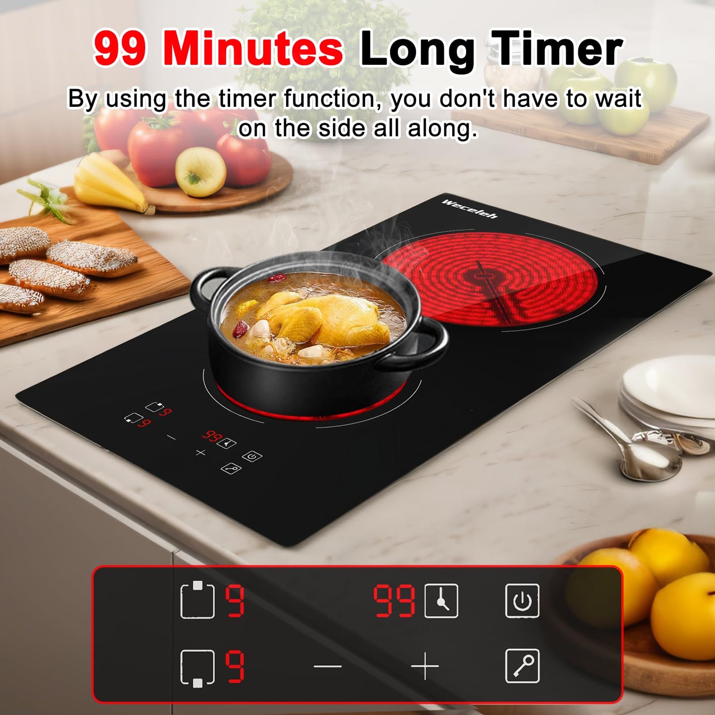 36 Inch Electric Cooktop 7300W Built-in Electric Stove Top 5 Burners 11 Power Levels,Knob Control,Keep Warm Function,Child Safety Lock,Hot Surface Indicator