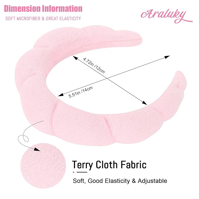 Pink Spa Headbands for Women and Girls - Terry Cloth for Washing Face, Makeup Removal, Shower, and Hair Care