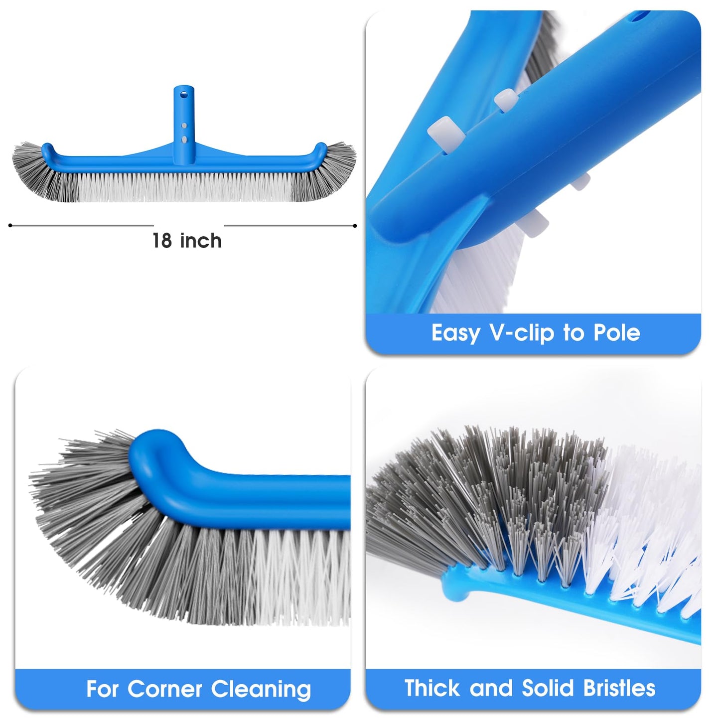 3-in-1 TidyMister Pool Cleaning Kit – 18'' Pool Net with Deep Bag & 18'' Pool Brush Head & 9'' Ultra Fine Mesh Skimmer Net, Cleaning Set for Above Ground Inground Pools, Spas, Hot Tubs