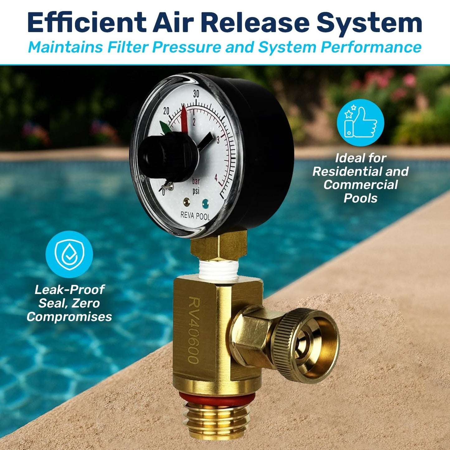 RV40600 (98209800) Brass Air Relief Valve | Compatible with Pool Filter Systems - FNS, Clean and Clear, Quad DE, 4000 Series Filters I Essential Pool Maintenance Accessory, Yellow/Black