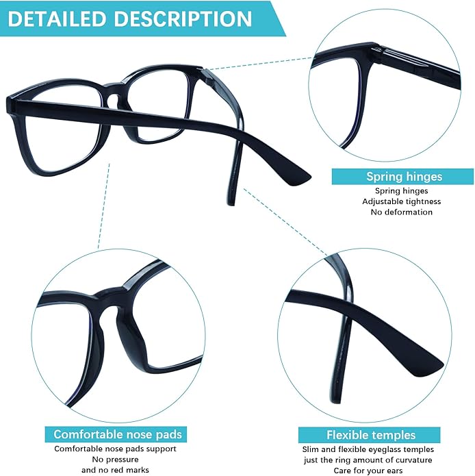 VIDEBLA 5 Pack Blue Light Blocking Reading Glasses,Spring Hinge Readers for Women Men,Anti UV Ray Filter Nerd Eyeglasses