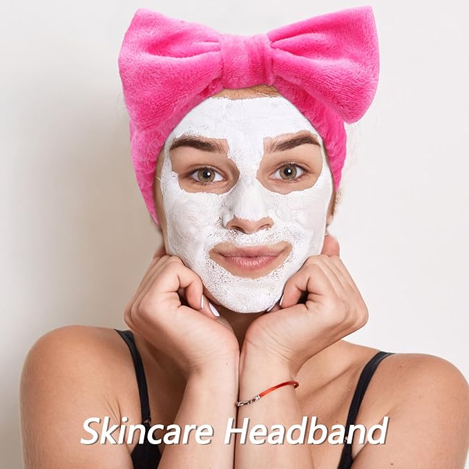 VELSCRUN Spa Headband, Makeup Face Wash Skincare Headbands, Bow Hair Band Party Favors for Washing Face, Stocking Stuffers For Women Teen Girls Christmas Gifts Hair Accessories Hot Pink