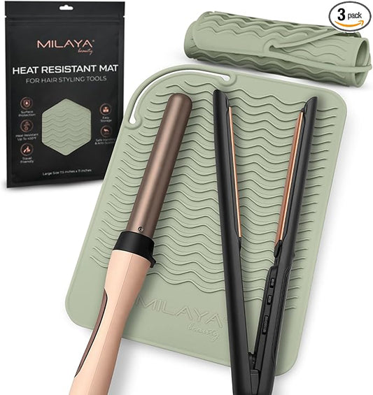 Milaya Beauty Large Heat Resistant Mat for Hair Tools – Silicone Curling Iron Holder & Flat Iron Holder – Non-Slip Hot Tool Mat & Vanity Mat – Vanity Accessories for Women, Home, Salon, or Travel