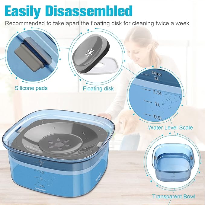 UPSKY 70oz Dog Water Bowl 2L No Spill Dog Bowls Large Capacity Spill Proof Slow Water Feeder, No Splash Dog Bowl Pet Water Dispenser Vehicle Carried Travel Slow Drinking Bowls for Messy Drinkers, Cats