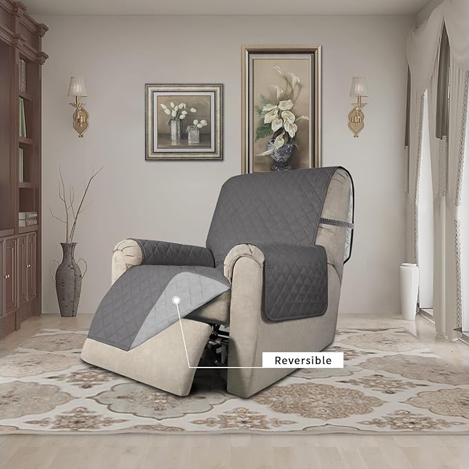 Easy-Going Recliner Chair Slipcover Reversible Sofa Cover Water Resistant Couch Cover Furniture Protector with Elastic Straps for Pets Dog (Recliner 22 inch, Gray/Light Gray)