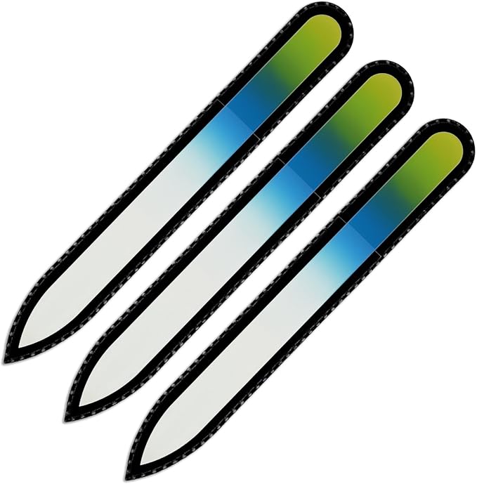 Mont Bleu Rainbow Glass Nail File in Black Pouch - Czech Tempered Glass - Handmade in Bohemia-Czech Republic - Heal Cracked Nails