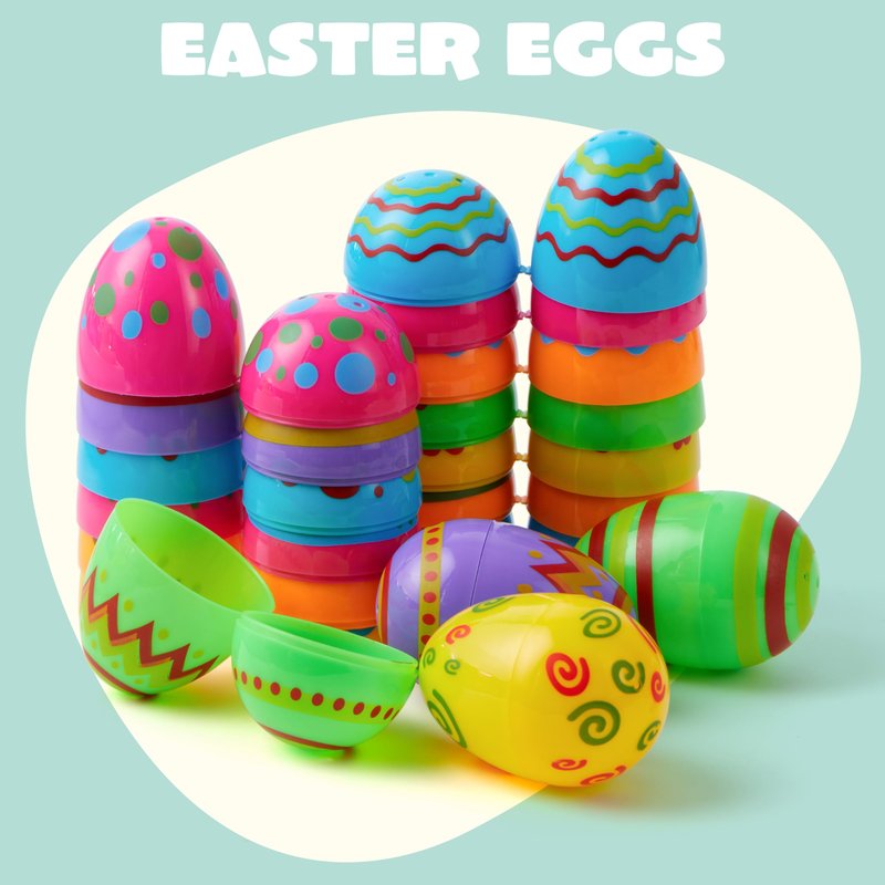JOYIN Toy 36 PCs Plastic Printed Bright Easter Eggs, Over 3.15'' Tall Fillable Empty Eggs Bulks for Easter Hunt, Basket Stuffers Fillers, Classroom Prize Supplies, Filling Treats and Party Favor