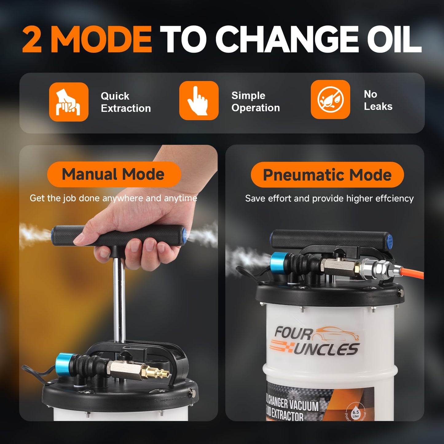 FOUR UNCLES Oil Extractor - Vacumm Fluid Extractor with Pump Tank Remover & Tubes for Oil Change and a Hose for Brake Bleeding