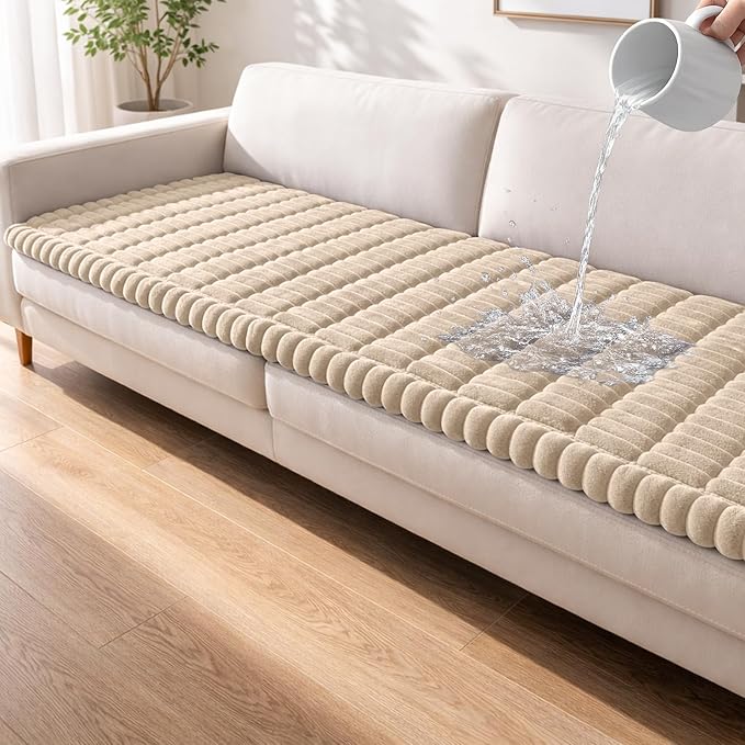 Waterproof Couch Cover for Dogs Washable,Non Slip Fuzzy Durable Couch Covers for 3 Cushion Sofa Pet Friendly Sofa Cover Dog Thick Soft Slipcovers Protector Couches Mat Bed (Brown, 27.6" x 70.9")