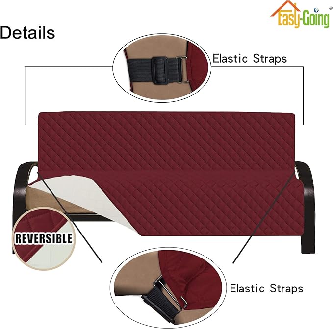 Easy-Going Futon Slipcover - Reversible Sofa Cover, Armless, Water Resistant - Protects Furniture from Pets & Kids - Christmas Red/Ivory