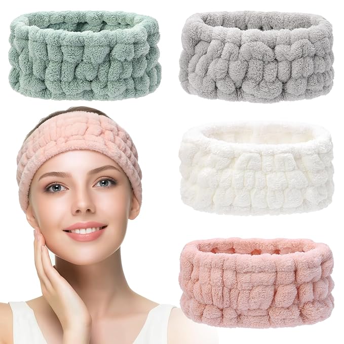 4 Pieces Spa Headband for Women Skincare Headband Makeup Headbands for Washing Face Spa Shower Gifts(Khaki, Pea Green, Grey, Pink)
