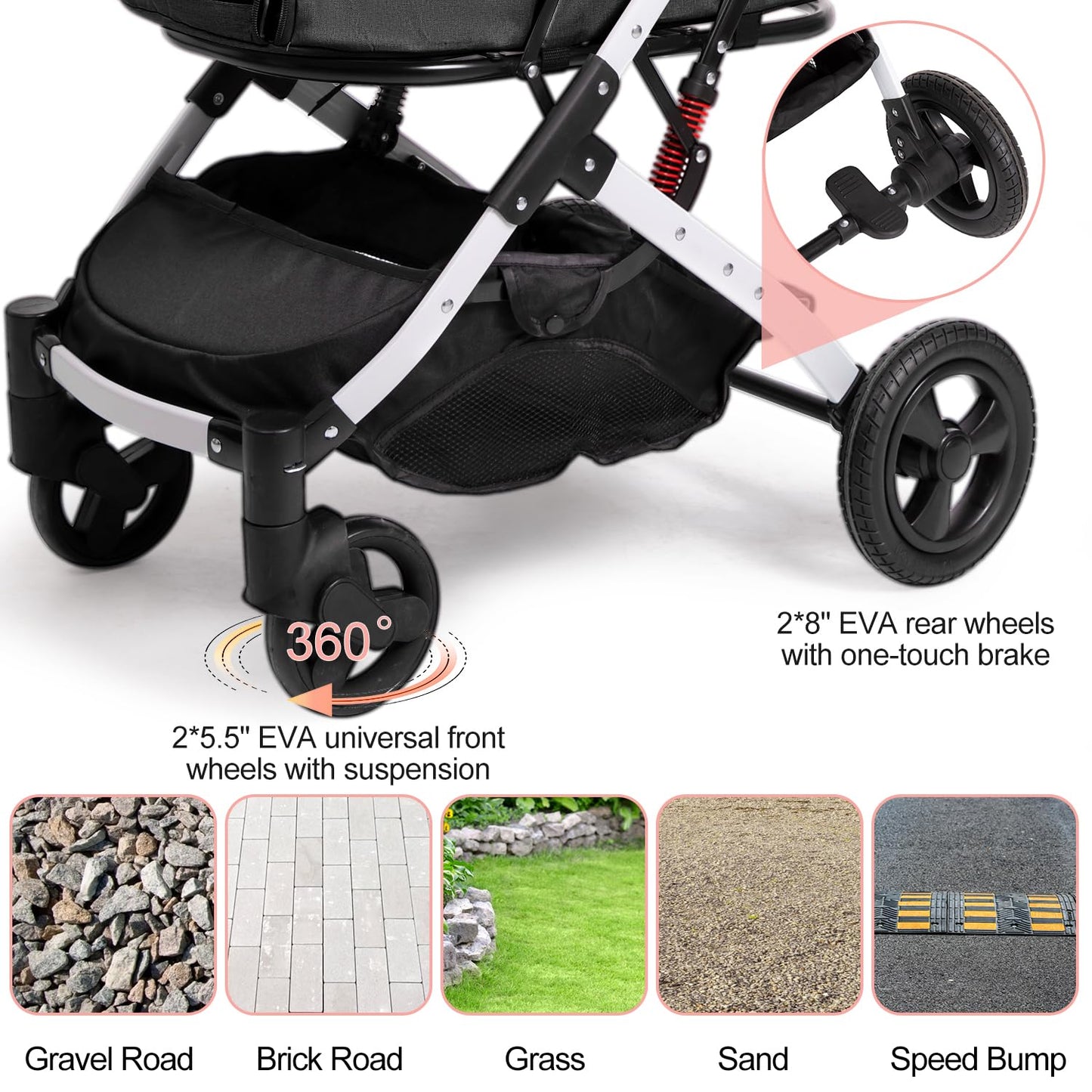 BETSOCCI Pet Stroller for Medium Small Dog & Cat, Foldable Lightweight Dog Stroller with Storage Basket Pet Travel Carriage with Safety Leashes, 4 Wheel, Black