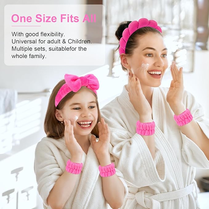 CAVETEE 6 Pack Spa Headband Set - Makeup Headbands with Bows, Face Washing Wristbands for Women and Girls