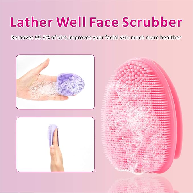 Silicone Face Scrubber,Face Scrubber,2pcs Facial Cleansing Brush,Facial Washing Brush for Deep Clean Pore Cleansing Blackhead Remover Scrubbing Brushes for All Kinds of Skins (Green+Pink)