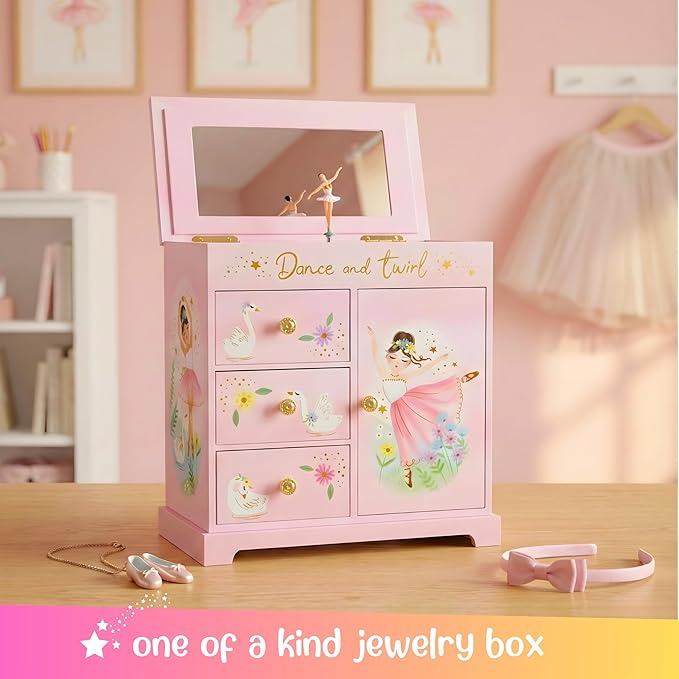 Giggle & Honey® Ballerina Musical Jewelry Box for Girls Ballerina Toys for Girls Age 4-6 Kids Jewelry Box with Drawers