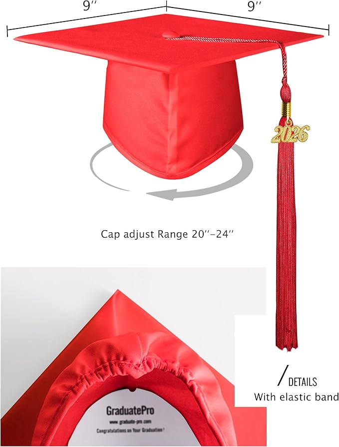 GraduatePro Matte Graduation Cap with 2026 Tassel for Adults High School and Bachelor Master 12 Colors
