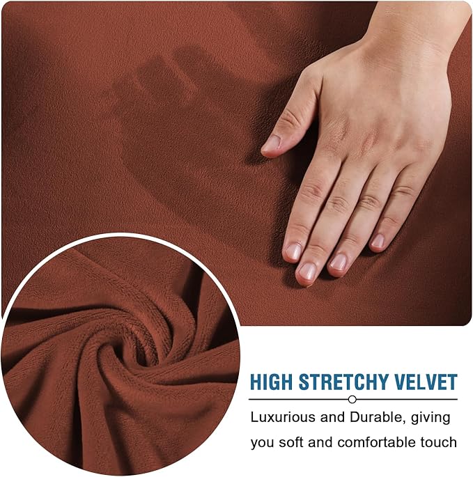 H.VERSAILTEX Real Velvet Plush 3 Piece Stretch Sofa Covers Couch Covers for 2 Cushion Couch Sofa Slipcovers (Base Cover Plus 2 Large Cushion Covers) Thick Soft Stay in Place (Large Sofa, Rust