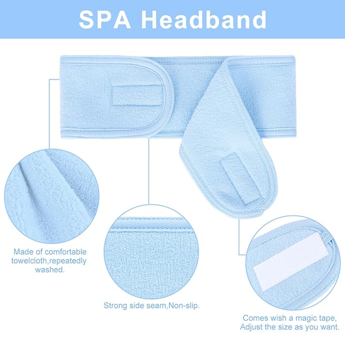 Whaline Spa Facial Headband Head Wrap Terry Cloth Headband 4 Counts Stretch Towel for Bath, Makeup and Sport (Light Blue)