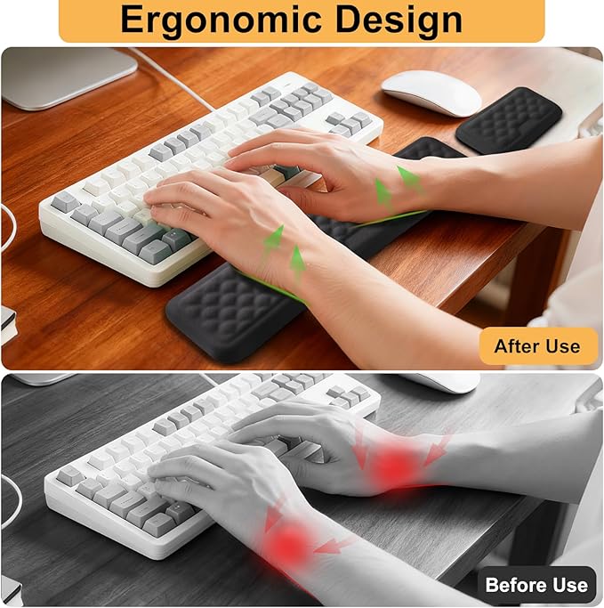 Keyboard Wrist Rest Mouse Wrist Support, Memory Foam Wrist Rest Pad for Computer Laptop, Ergonomic Wrist Cushion Support for Typing Pain Relief, Gaming Home Office, Black