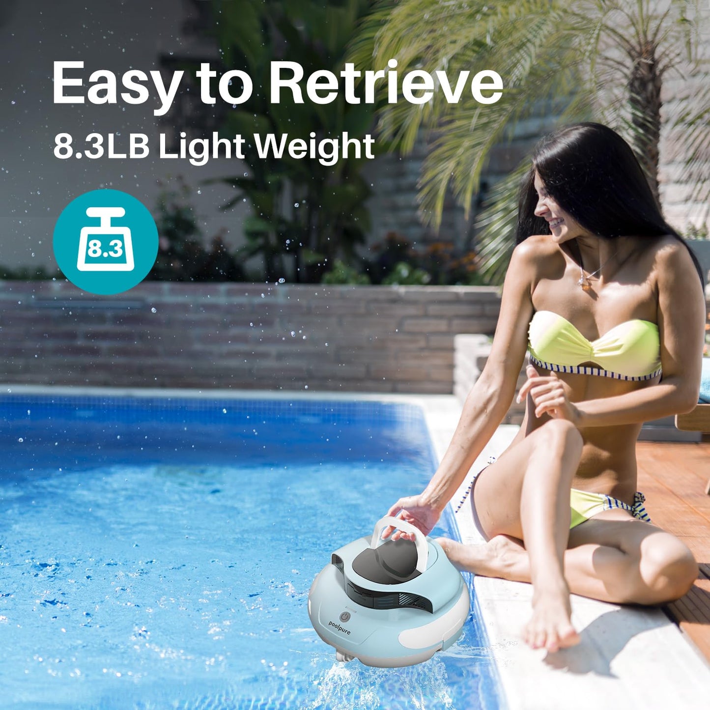 POOLPURE Cordless Robotic Pool Cleaner - Dual 30W Motors, 100Min Runtime, for Above & In-Ground Pools Up to 1000 Sq.Ft, Auto-Parking, Advanced Waterproof Technology (Blue)