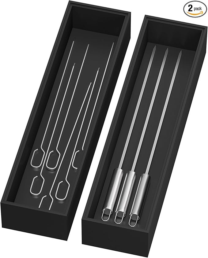 Lixple Bamboo Drawer Organizer, Narrow Silverware Organizer for Kitchen, Stackable Utensil Organizer, 2 Pcs Flatware Organizer, Wooden Storage Box Tray (Black, 12 X 3 X 2 Inch)