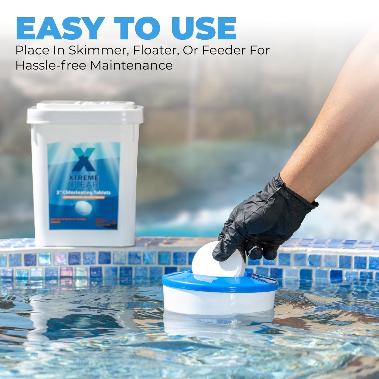 Xtremeclear 3-Inch Chlorine Tablets 99% Pure Tri-Chlor for Swimming Pools Above Ground, InGround, Spa, Hot Tub 10lbs Bucket - Individually Wrapped Stabilized Sanitizer Slow Dissolving