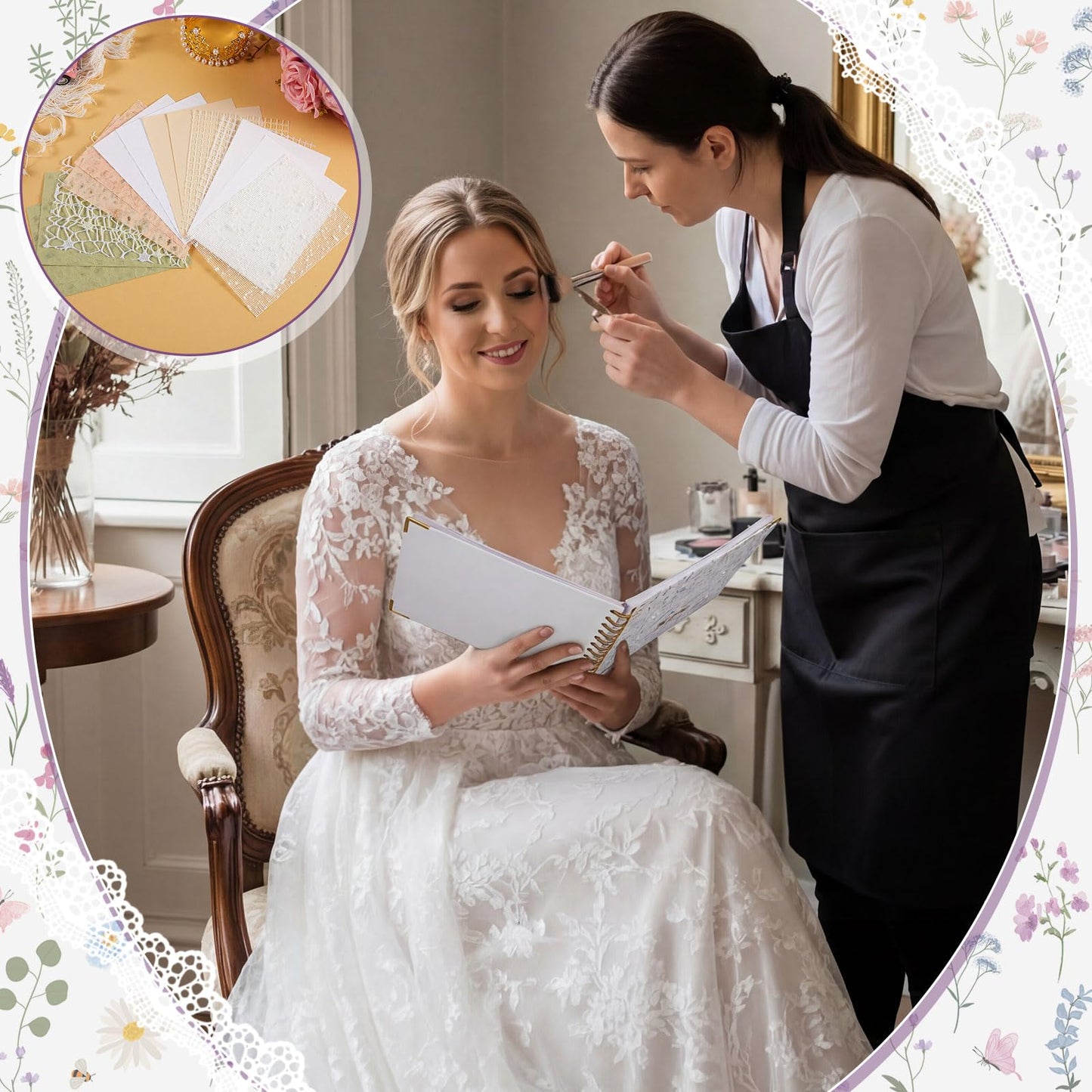 Humyoun Wedding Guest Book Letters to The Bride Scrapbook Wedding Memory Book Bridal DIY Blank Paper Scrapbook Photo Album Guest Sign with Pearl Stickers(8.5 x 7 Inch,Wildflower,Colorful)