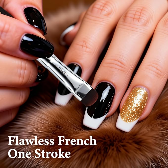 Nail Art Brush,2-in-1 French Tip and Cuticle Cleanup Brush for Gel Polish,Professional Nail Tool with Wooden Handle（French F18）