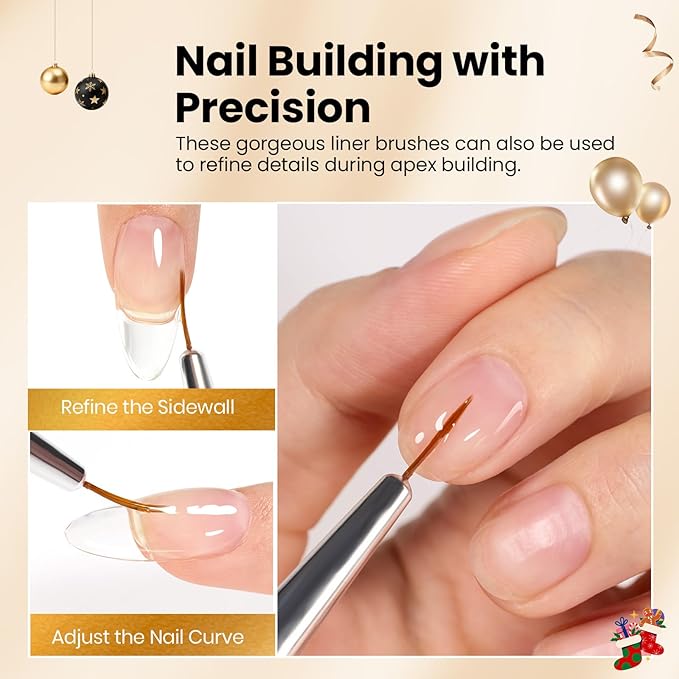 Beetles Nail Art Pens Brushes, 5pcs Nail Art Liner Brushes Set Painting Nail Dotting Drawing Tool for Long Lines, Details, Fine Drawing Sizes 7/11/15/20/25mm Gift for Women