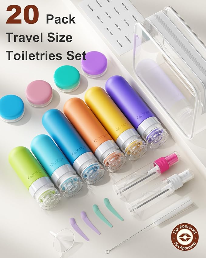 20 Pack Travel Bottles for Toiletries, Original Patented, TSA Approved Travel Size Containers, Leak Proof Silicone Shampoo and Conditioner Bottles Women & Men, Airplane Cruise Essentials, Multi