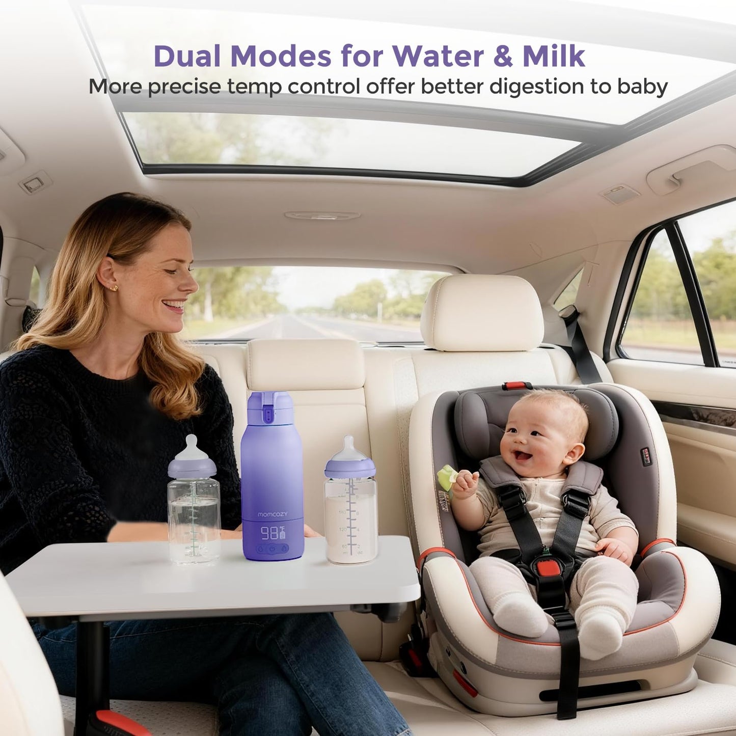 Momcozy Portable Bottle Warmer for Travel – Dual Heating Modes for Breast Milk & Water, Portable Milk Warmer with Fast Heating & Long Battery Life, 17 Ounces Large Capacity, Purple