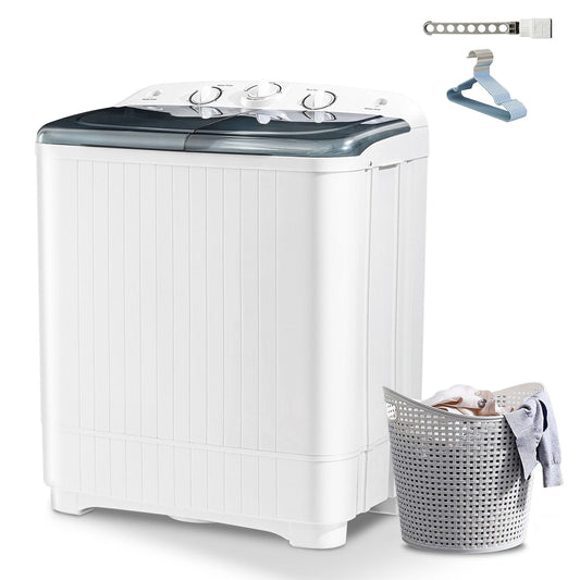 Sportpulse 22lbs Compact Mini Twin Tub Washing Machine with Drying Rack, 13lbs Portable Laundry Washer and 9lbs Spinner, Convenient and Efficient for Dorms, Apartment (Black, 22lbs)