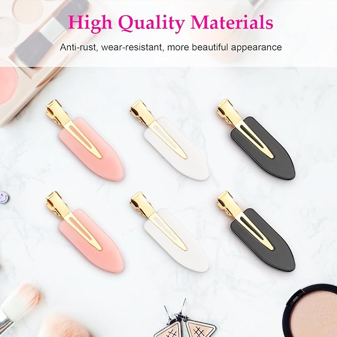 D 6 Pcs Creaseless Hair Clips No bend No Crease Hair Clip Makeup Clips for Women and Girls Flat Hair Clips for Hairstyling Salon Golden Handle