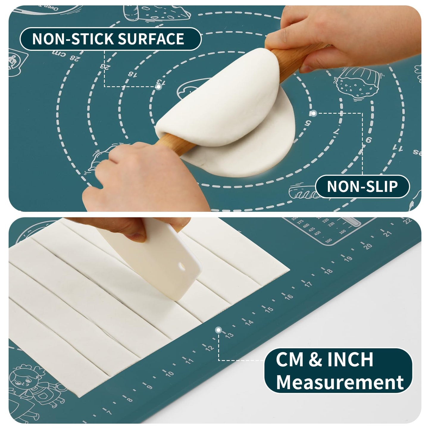 DANIA & DEAN Silicone Baking Mat - Upgrade Mom Theme 26x16 Inch Extra Thick Pastry Mat with Measurements, Non-Slip and Reusable, Kneading Dough Mat for Kitchen Counter, Bread, Cookies, Pizza, Pasta