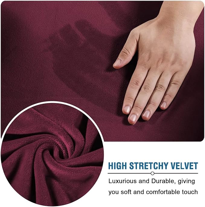 H.VERSAILTEX Real Velvet Plush 3 Piece Stretch Sofa Covers Couch Covers for 2 Cushion Couch Sofa Slipcovers Width Up to 90 Inch Feature Thick Soft Stay in Place (Large Sofa, Burgundy)