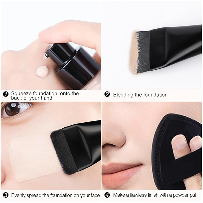 2Pcs Flat Foundation Brush,Face Mask Brush Makeup Spatula Facial Brush for Liquid Foundation Mask,Premium Face Korean Makeup Brush for Blending Cream (Black&Black)