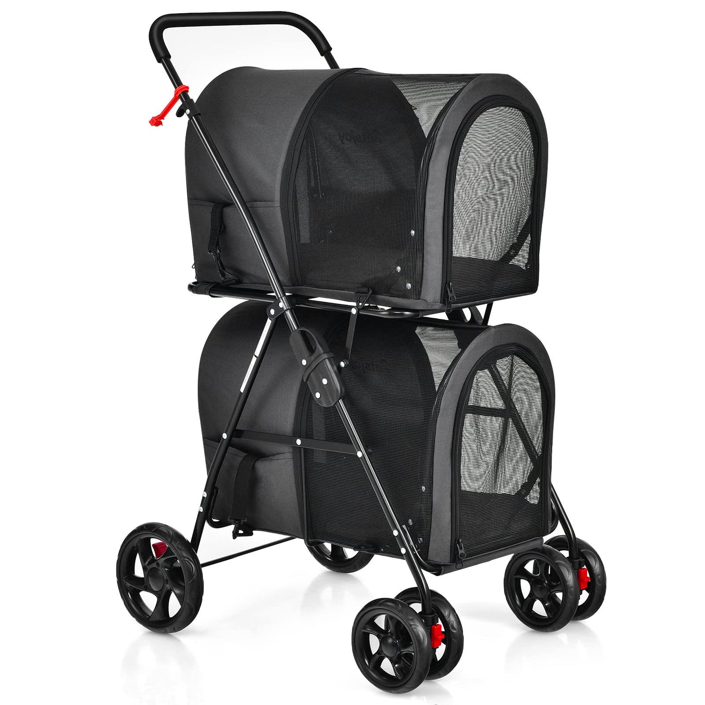 Giantex Double Pet Stroller with 2 Detachable Carrier Bags, Safety Belt, 4 Lockable Wheels, Folding Cat & Dog Stroller for Small Medium Pets, Cats Dogs Puppy Travel Strolling Cart (Black)