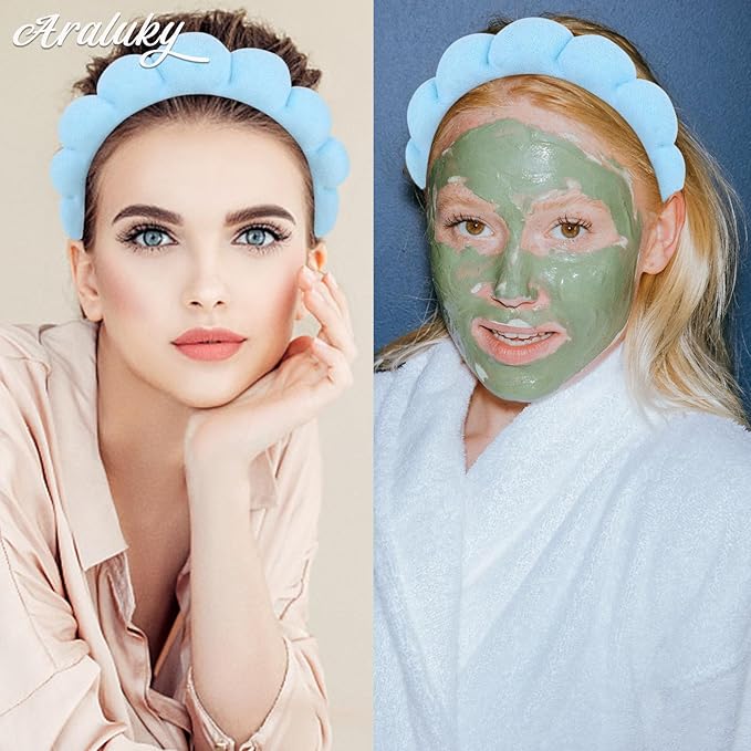 Women Spa Headband, Blue - Soft and Comfortable Headband for Washing Face, Makeup Removal, Yoga, Sports, Skincare, Hair Accessories for Women and Girls