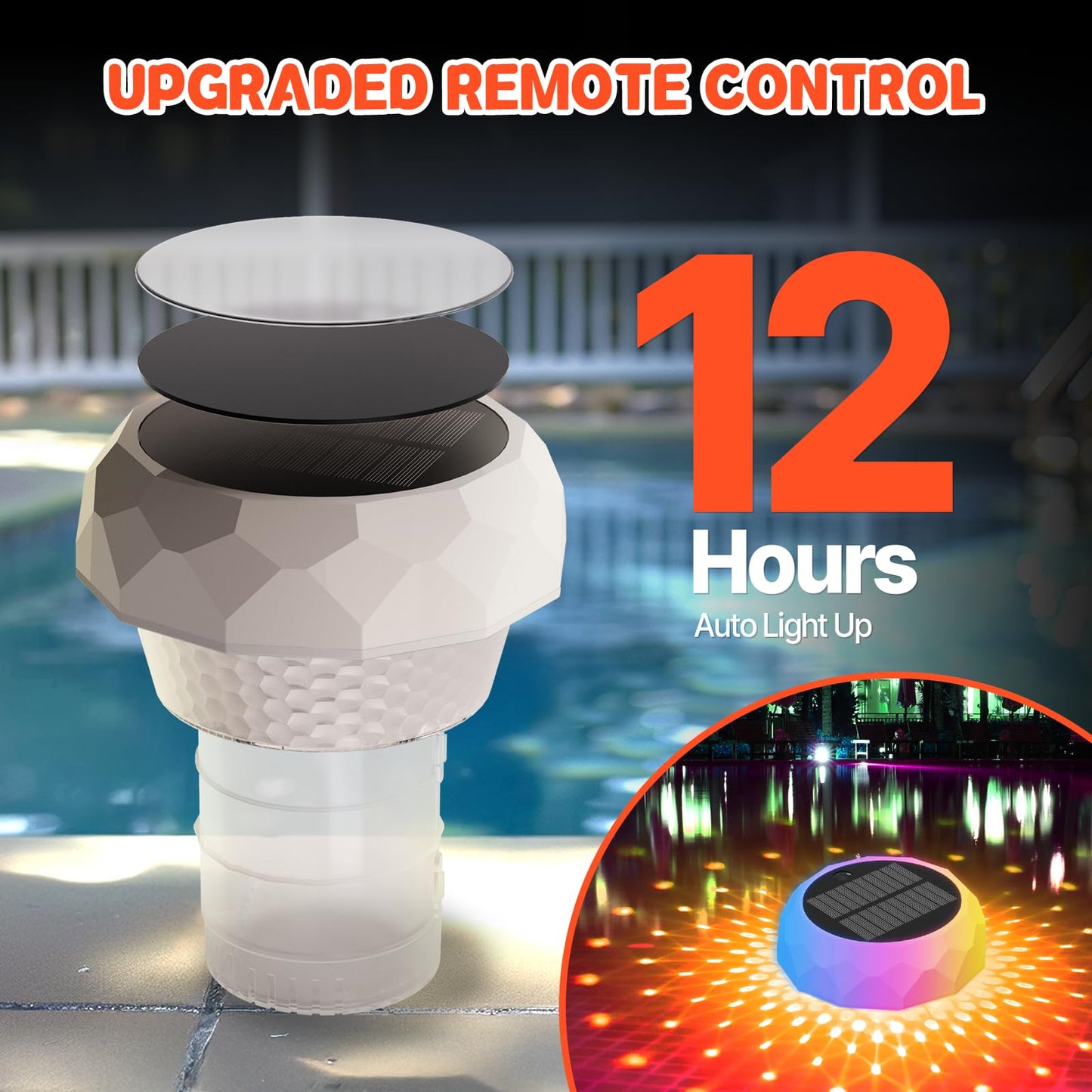 2025 Upgrade Solar Pool Chlorine Floater, Pool Lights that Float with Remote Control, 8 Lighting, Timing Mode, IPX68 Waterproof for Inground Pool, Pool Party