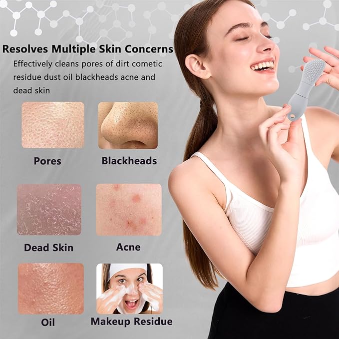Silicone Face Scrubber Black Head Remover for Face- Appliances for Removing Make-up for Deep Cleansing Blackhead Remover Tools Face Spatula Makeup Removal Washing Brushes Pore Cleaner (Gray)