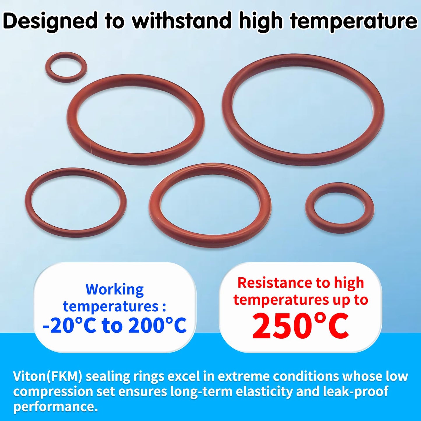 Langina 300pcs FKM Viton O-Ring Kit, 22Sizes SAE AS568 FKM O-Rings Set for Auto Fluid Systems, High Temp&Oil Resistant Viton Assortment, O Rings Repair Kit for Engine,Transmission&Brake Systems