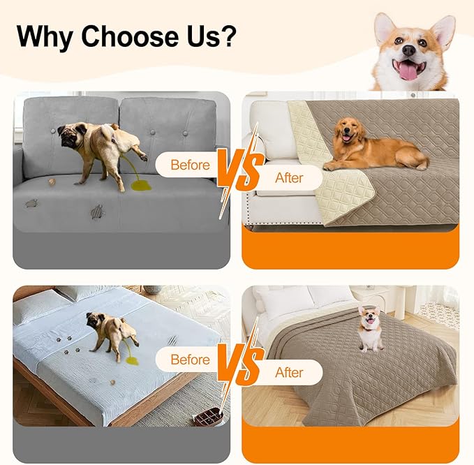 Smiry Reversible Waterproof Couch Covers for Sofa, Washable Dogs Pet Couch Covers for 3 Cushion Sofa Pet Friendly, Water Resistant Furniture Protector Slipcover, Geometric (30"x70", Taupe/Beige)