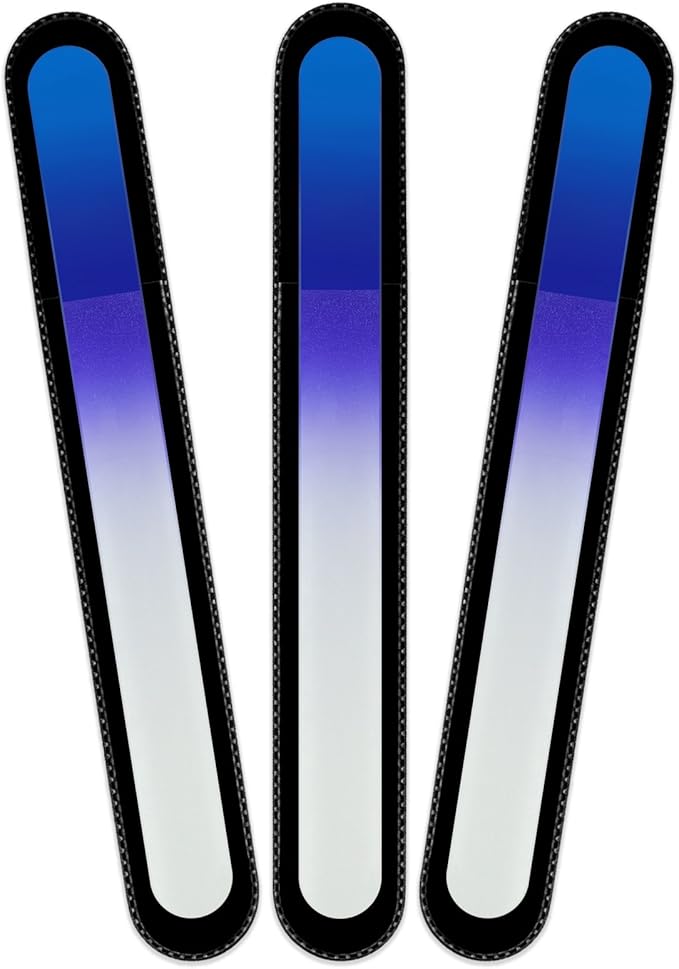 Mont Bleu Rainbow Crystal Nail File in Black Pouch - Large/Professional Size - Czech Tempered Glass - Handmade in Bohemia (Czech Republic)