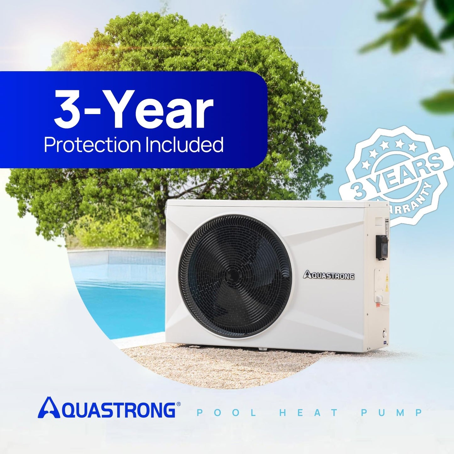 AQUASTRONG Inverter Swimming Pool Heat Pump,Pool Heater for Above Ground and Inground Pool Heating Smart WiFi Control and Cooling Pool Heater Pools Up to, 9000 Gallons