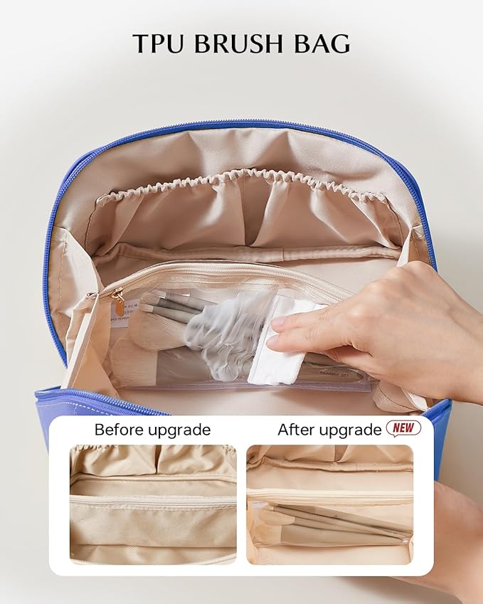 EACHY Travel Makeup Bag, Large Capacity Cosmetic Bag for Women, Waterproof PU Leather, Flat Open Portable Toiletry Bag for Skincare, Brushes & Travel Essentials
