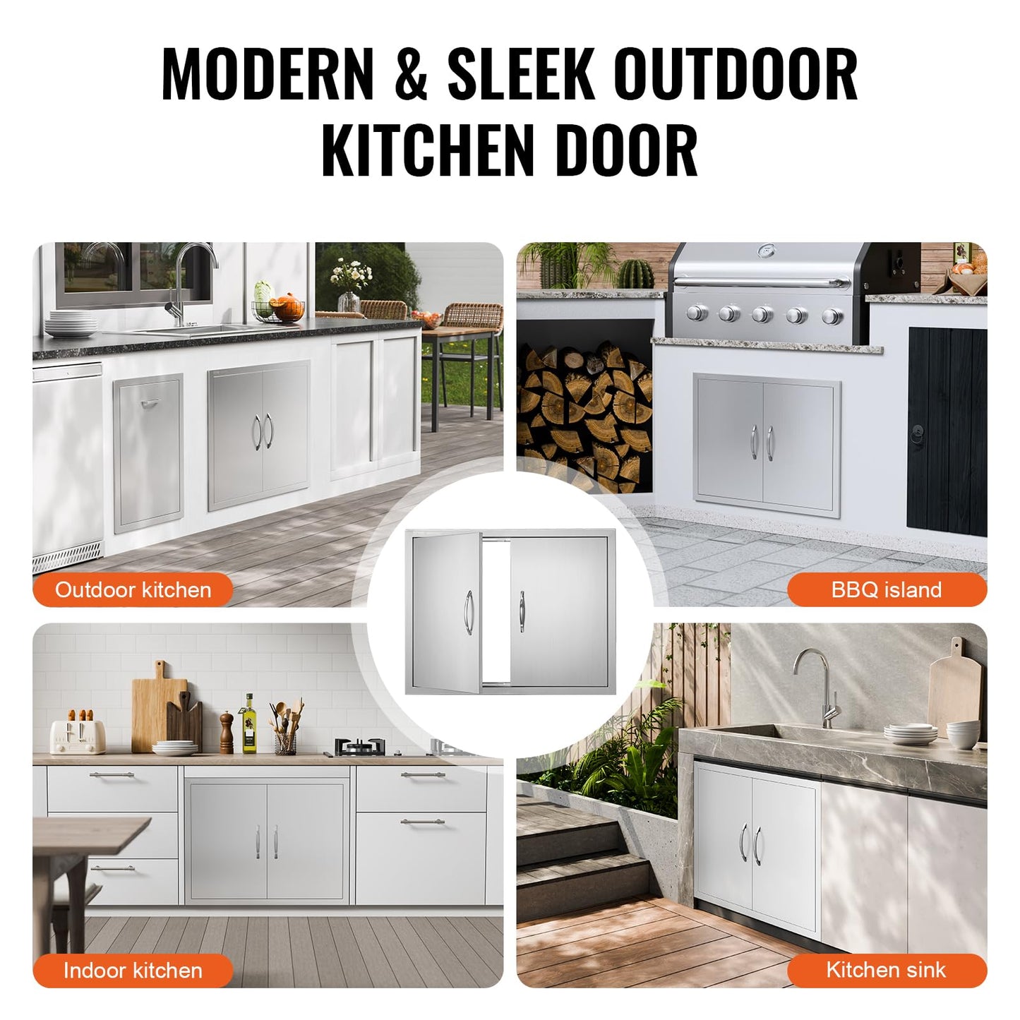 VEVOR Outdoor Kitchen Double Wall BBQ Access Door, 31W x 24H Inch Stainless Steel Flush Mount Door with Handles and Hooks for Grilling Station