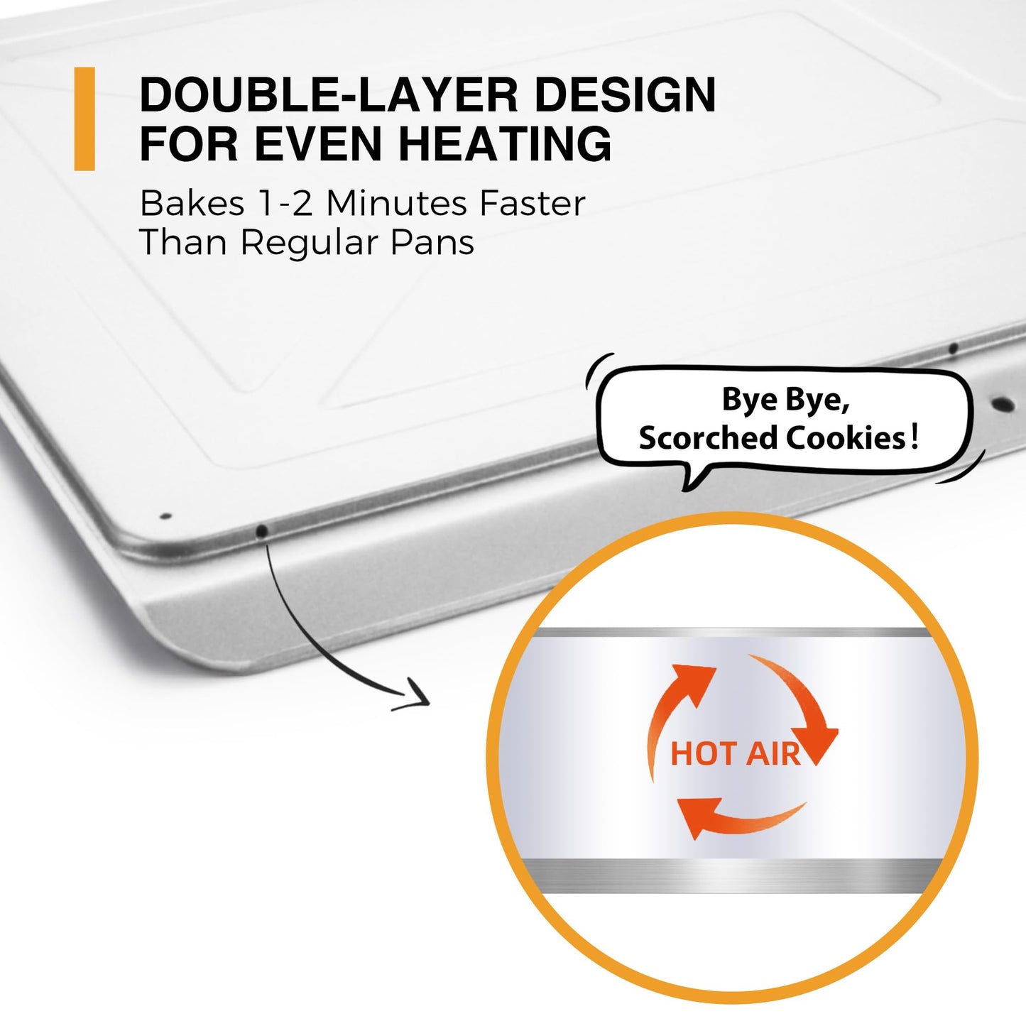 HONGBAKE 2 Pieces Large Flat Cookie Sheet No Edges, Nonstick Insulated Baking Pan, Commercial Oven Trays for Cooking, 16" X 14", Grey